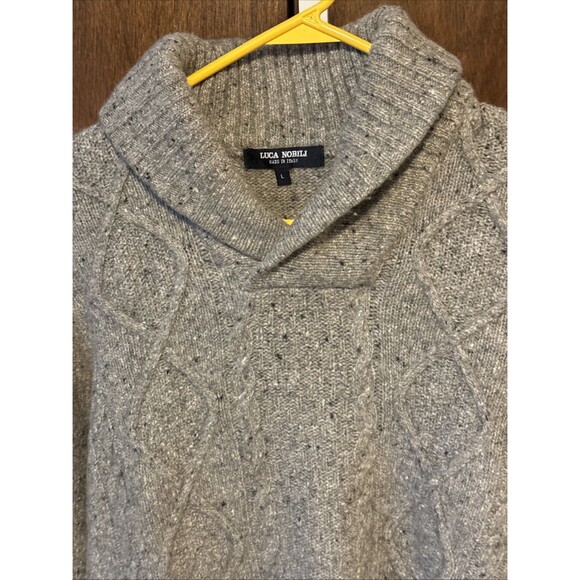 Luca Nobili Sweater Mens L Gray Speckle Cable Knit Shawl Collar Italy Wool Blend - Picture 2 of 5
